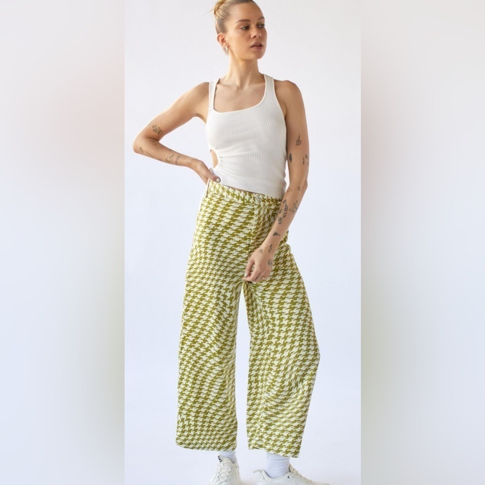 Urban Outfitters Green Houndstooth Wide Leg Pants